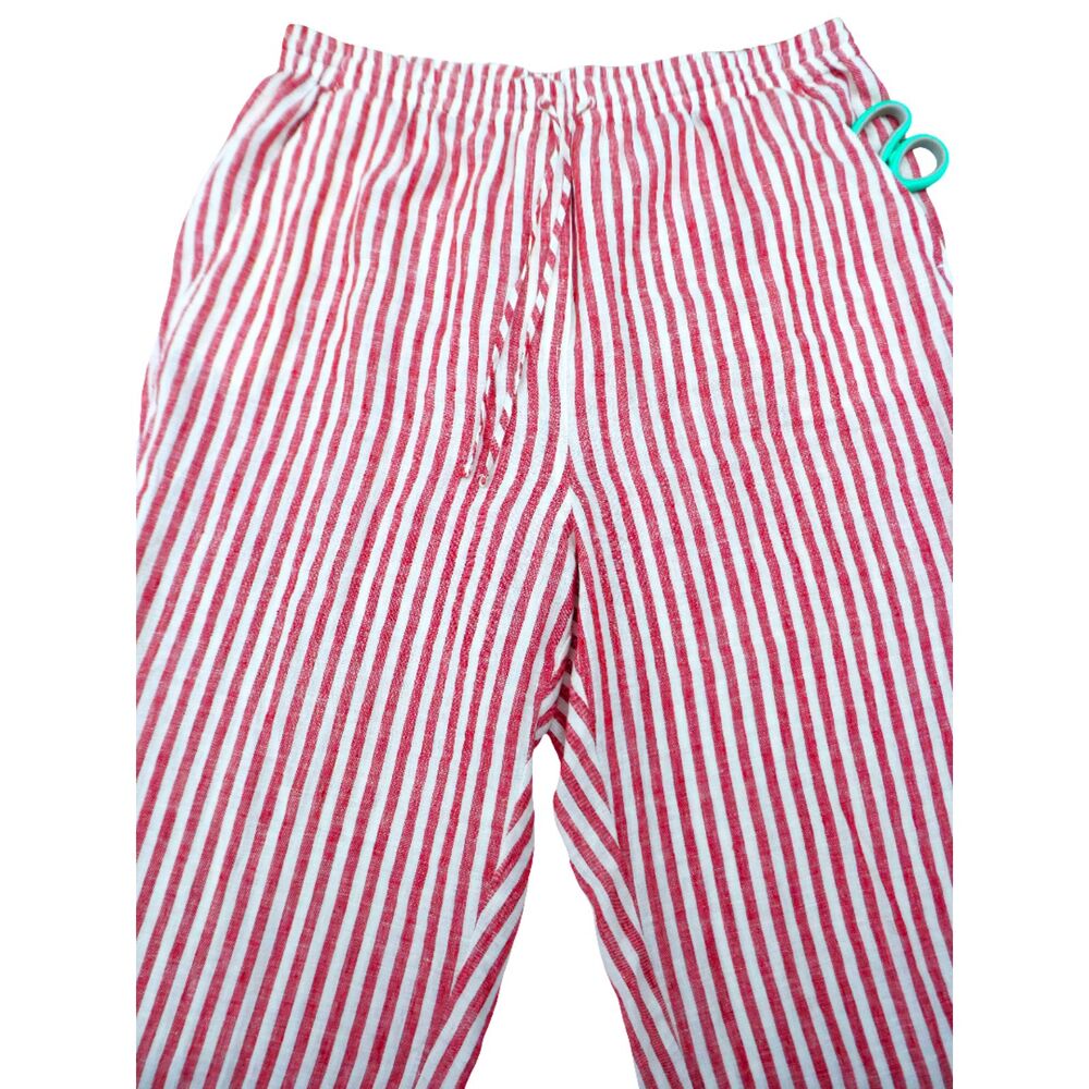 LiNeN Banana Republic Red White Vertical Stripe Pull On Pants Pockets Drawstring
